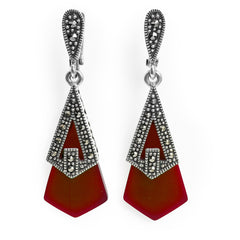 Arete Largo Marquesita con Piedra Ágata Plata .925