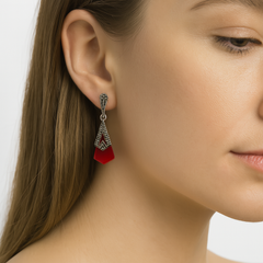 Arete Largo Marquesita con Piedra Ágata Plata .925