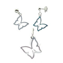 Juego Silueta de Mariposa Lisa Plata .925