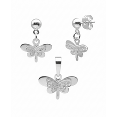 Juego Libelula Doble con Grecas y Lisa Plata .925