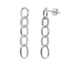 Arete Largo Eslabones Grandes con Circonias Plata .925