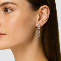 Arete Largo Eslabones Grandes con Circonias Plata .925