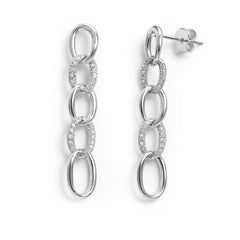 Arete Largo Eslabones Grandes con Circonias Plata .925