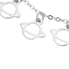 Collar Saturno Lisos Colgantes con Cadena Eslabones Plata .925