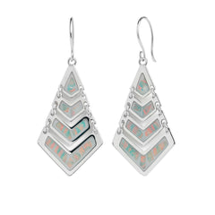 Arete Largo en Forma de Rombo con Piedra Ópalo Hecho a Mano Plata .925