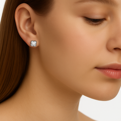 Broquel Flor Mediano Clasico Inspirado Van C Madre Perla Plata .925