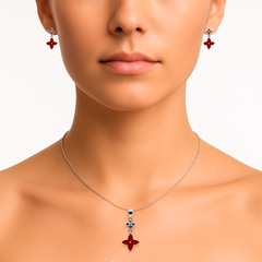 Juego Inspirado LV Piedras Naturales Plata .925 con Rodio