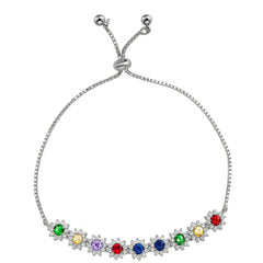 Pulsera Ajustable Flor de Circonias y Micro Circonias Plata .925 con Rodio