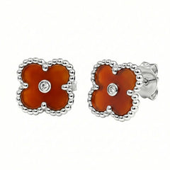 Broquel Flor Mediana Inspirado Van C con Piedra y Circonia en Medio Plata .925