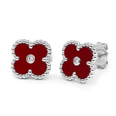 Broquel Flor Mediana Inspirado Van C con Piedra y Circonia en Medio Plata .925