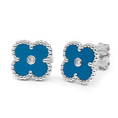 Broquel Flor Mediana Inspirado Van C con Piedra y Circonia en Medio Plata .925