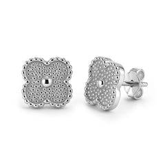 Broquel Flor Mediana Inspirado Van C con Piedra y Circonia en Medio Plata .925