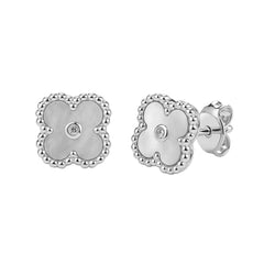 Broquel Flor Mediana Inspirado Van C con Piedra y Circonia en Medio Plata .925