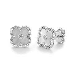 Broquel Flor Mediana Inspirado Van C con Piedra y Circonia en Medio Plata .925