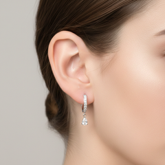 Huggies con Circonia Colgante y Micro Circonias Plata .925 con Rodio