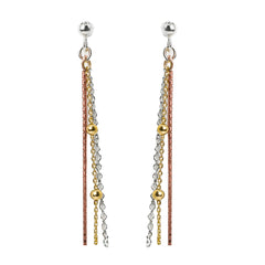 Arete Largo 3 Estilos de Cadena Plata .925 con Baño de 3 Oros