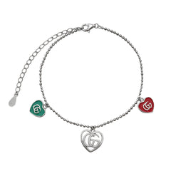 Pulsera Inspirada GG 3 Corazones con Esmalte Plata .925 con Rodio