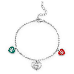 Pulsera Inspirada GG 3 Corazones con Esmalte Plata .925 con Rodio