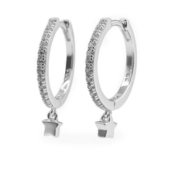 Huggies con Micro Circonias y Estrella Colgante Lisa Plata .925