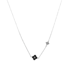 Collar Flores Inspirado Van C Piedra Natural Onix Plata .925 con Rodio