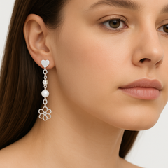 Arete Flor Calada con Piedra Hecho a Mano Plata .925