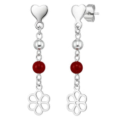 Arete Flor Calada con Piedra Hecho a Mano Plata .925