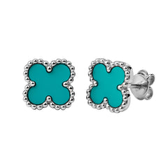 Broquel Flor Mediana Inspirado Van C con Piedras Naturales Plata .925 con Rodio