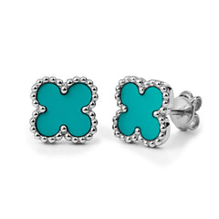 Broquel Flor Mediana Inspirado Van C con Piedras Naturales Plata .925 con Rodio