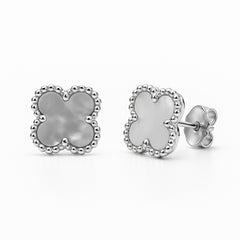 Broquel Flor Mediana Inspirado Van C con Piedras Naturales Plata .925 con Rodio
