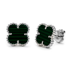 Broquel Flor Mediana Inspirado Van C con Piedras Naturales Plata .925 con Rodio