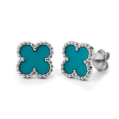 Broquel Flor Mediana Inspirado Van C con Piedras Naturales Plata .925 con Rodio