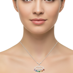 Collar Ojo Turco Liso con Cristales Multicolor Plata .925