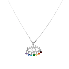 Collar Ojo Turco Liso con Cristales Multicolor Plata .925