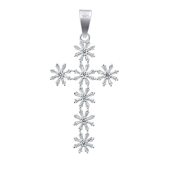 Dije de Cruz con Flores Circonias Baguette de 4.3cm Plata .925