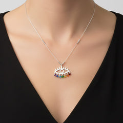 Collar Ojo Turco Liso con Cristales Multicolor Plata .925