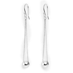 Arete Largo Cadena Cubana con Bolita Hecho a Mano Plata .925