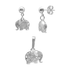 Juego Elefante con Grecas y Circonias Plata .925