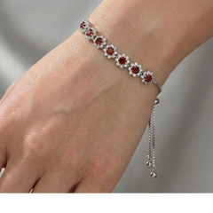 Pulsera Ajustable Flor de Circonias y Micro Circonias Plata .925 con Rodio