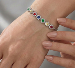 Pulsera Ajustable Flor de Circonias y Micro Circonias Plata .925 con Rodio