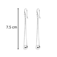 Arete Largo Cadena Cubana con Bolita Hecho a Mano Plata .925