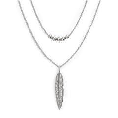 Collar Doble con Dije de Pluma con Bolita Diamantada Plata .925