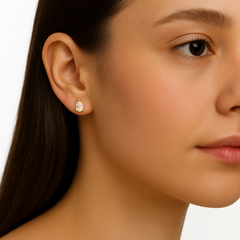 Broquel Circonia Gota Montadura de Diamante Plata .925 con Baño de Oro