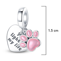 Charm Inspirado Pan 1:1 Huellita de Perro con Corazon Plata .925