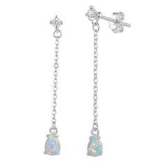 Arete Largo con Piedra Opalo y Circonia Plata .925