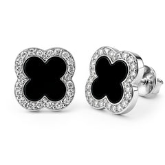 Broquel Flor Mediana Inspirado Van C con Circonias y Piedras Naturales Plata .925