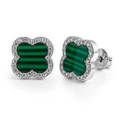 Broquel Flor Mediana Inspirado Van C con Circonias y Piedras Naturales Plata .925