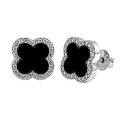 Broquel Flor Mediana Inspirado Van C con Circonias y Piedras Naturales Plata .925 con Rodio