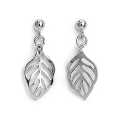 Arete Mediano Hoja Ondulada Lisa Hecho a Mano Plata .925