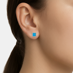 Broquel Flor Mediana Inspirado Van C con Circonias y Piedras Naturales Plata .925