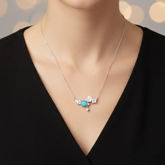 Collar Piedra Luna con Flor y Micro Circonias Plata .925